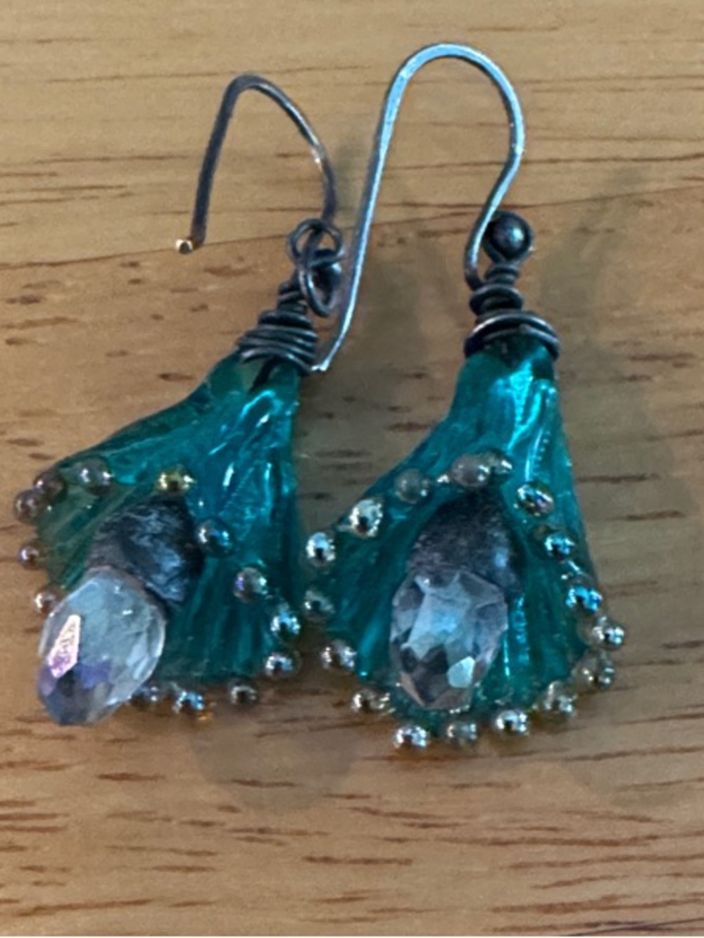 Teal Crystal Drop Flower Earrings - Women Jewelry